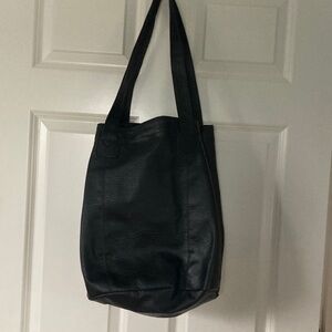 Vintage Holiday Fair Black Faux Leather Tote Bag